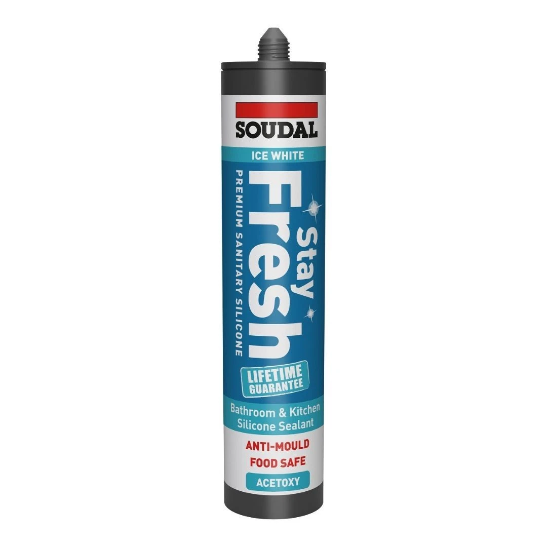 6 Pack – Soudal Ice White Stay Fresh Premium Sanitary Silicone (290ml each)